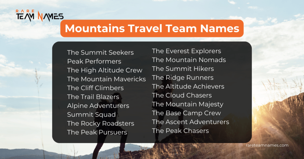 Mountains Travel Team Names